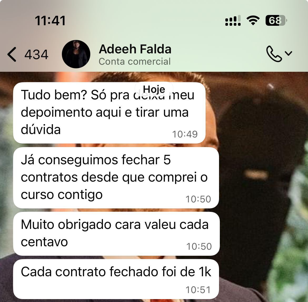 Adeeh Falda: já fechei 5 contratos desde que comprei o curso, valeu cada centavo